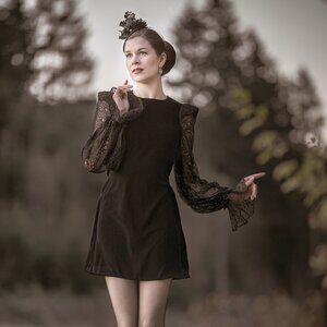 H&M x The Vampires Wife velvet mini dress lace sleeves XXL 2XL 16 18 NWT